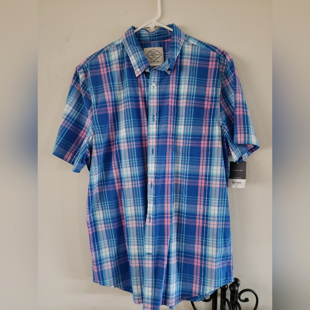 ST JOHNS BAY  Plaid Button-Down Pink Blue Size X Large